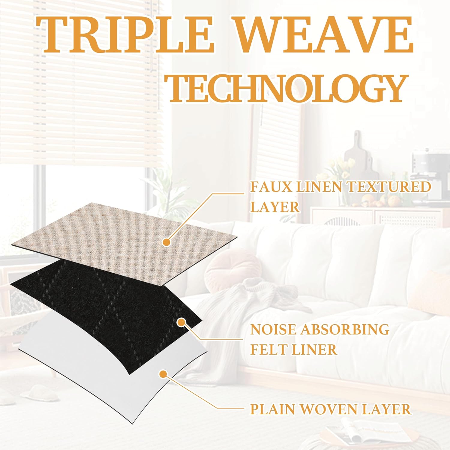 RYB HOME 3 in 1 Soundproof - Blackout - Insulation Linen Curtains, Noise Blocker Energy Saving Curtains for Bedroom Living Room Kids Nursery Studio Home Office, Taupe, W52 x L84 in, 2 Panels